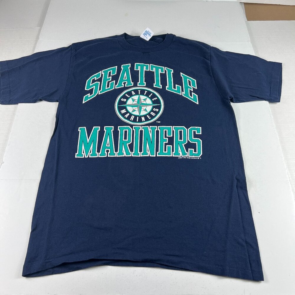 VTG 90s MLB Seattle Mariners Baseball Youth Large Blue Faded Single Stitch Tee